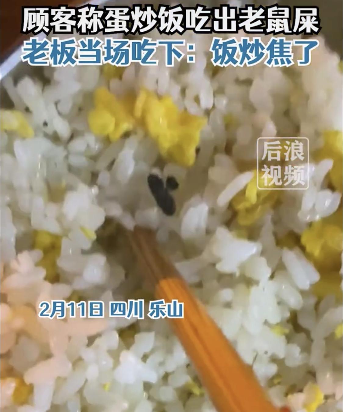 顾客点炒饭吃出老鼠屎，老板当场吃下：油温太高饭炒焦了，酥脆酥脆的
